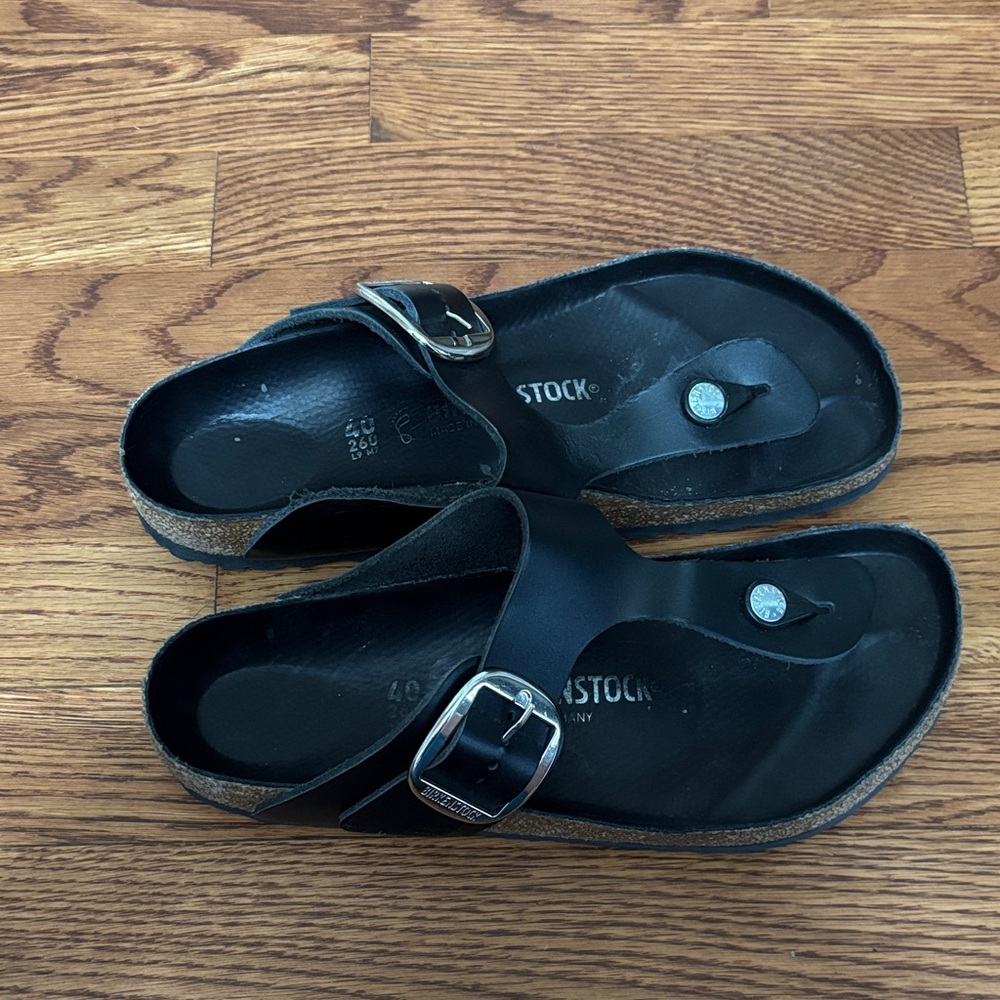 Birkenstock Black Sandals with Silver Big Buckle